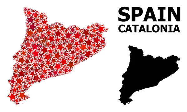 Red Star Pattern Map of Catalonia — Stock Vector