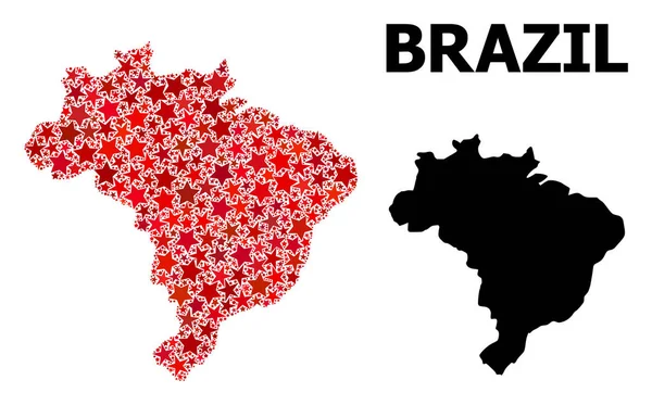 Red Starred Pattern Map of Brazil — Stock Vector