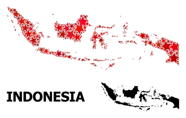 インドネシアの赤い星モザイク地図 — ストックベクタ