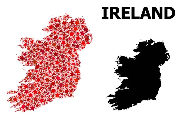 アイルランド島の赤い星付きパターンマップ — ストックベクタ