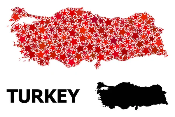Karte der Türkei mit roten Sternen — Stockvektor