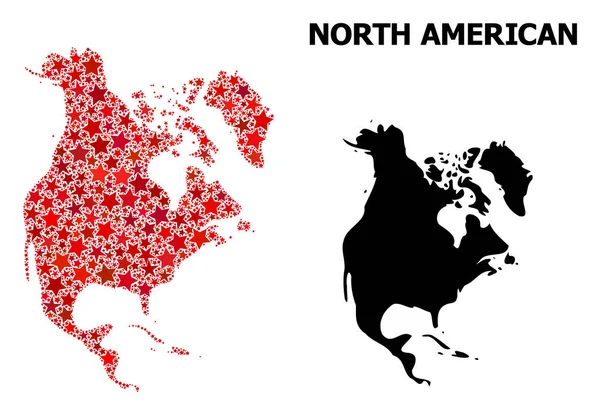 Röd stjärnmärkt mosaik karta över Nordamerika — Stock vektor