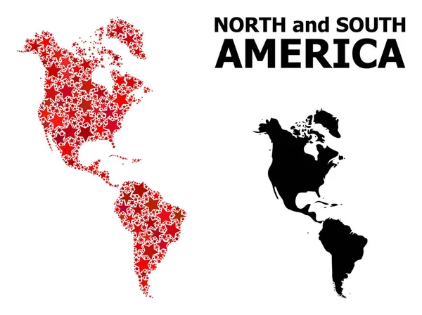 Mosaikkarte mit roten Sternen von Süd- und Nordamerika — Stockvektor