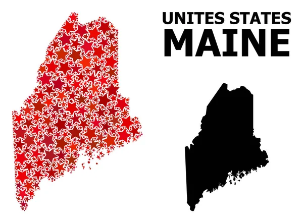 Roter Stern Mosaik Karte des Bundesstaates Maine — Stockvektor