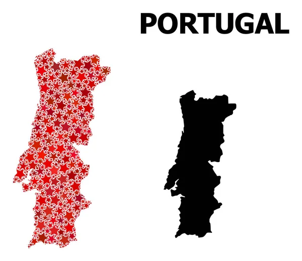 Red Starred Pattern Mapa de Portugal — Vetor de Stock