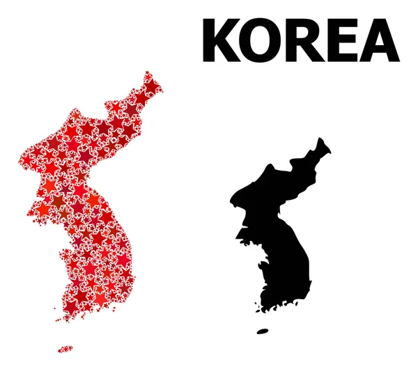 Red Starred Pattern Mapa da Coréia — Vetor de Stock