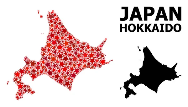 Mapa mosaico da estrela vermelha da ilha de Hokkaido —  Vetores de Stock