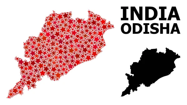 Czerwona mozaika oznaczona Mapa Odisha Państwa — Wektor stockowy