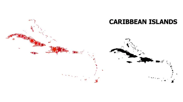 Mapa de Red Starred Mosaic das Ilhas do Caribe —  Vetores de Stock