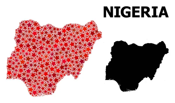 Karte mit rotem Sternenmuster von Nigeria — Stockvektor