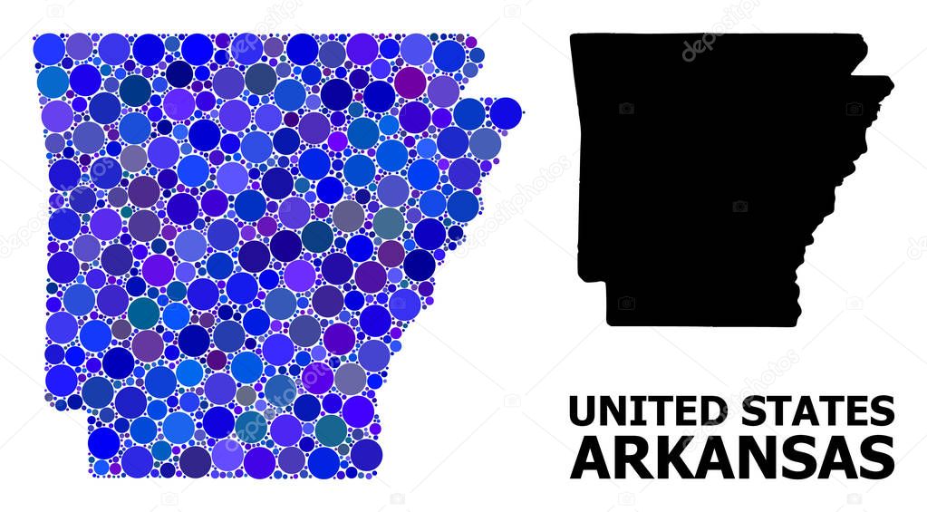 Blue Circle Mosaic Map of Arkansas State