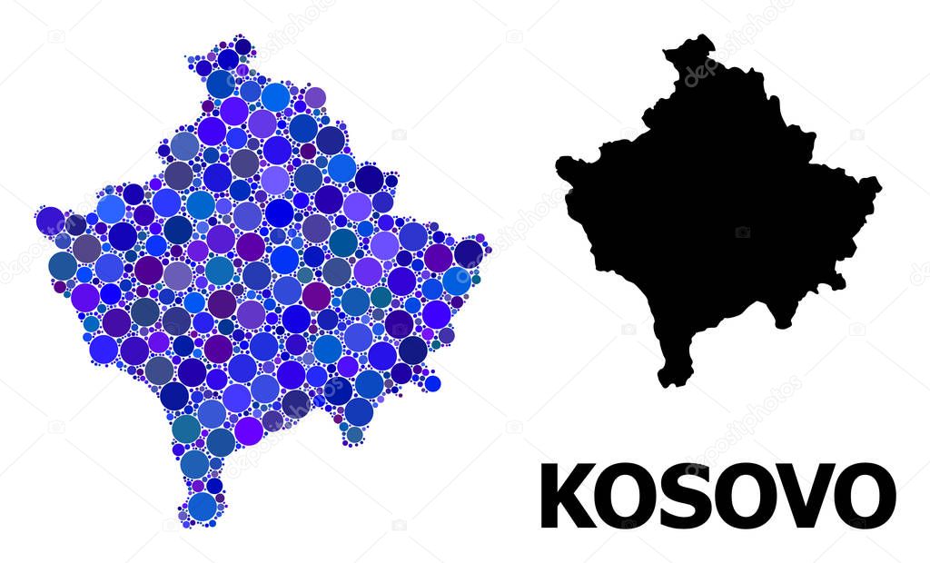 Blue Round Dot Mosaic Map of Kosovo