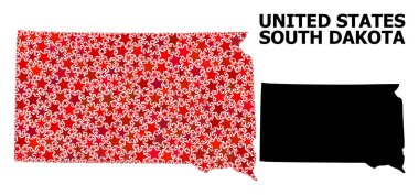 Güney Dakota Eyaleti Kırmızı Yıldızlı Mozaik Haritası