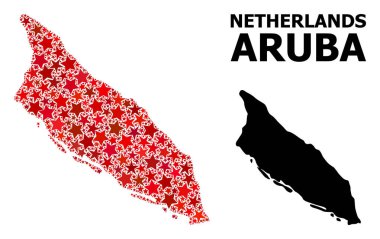 Aruba Adası Kırmızı Yıldızlı Mozaik Haritası