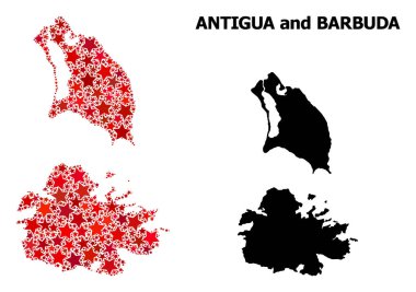 Antigua ve Barbuda Kırmızı Yıldızlı Mozaik Haritası