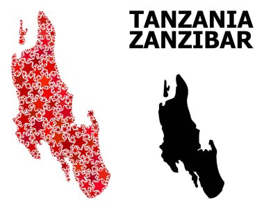 Zanzibar Adası Kırmızı Yıldızlı Mozaik Haritası