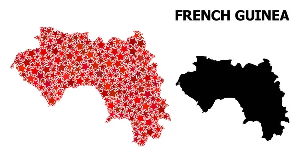 Röd stjärna mosaik karta över franska Guinea — Stock vektor