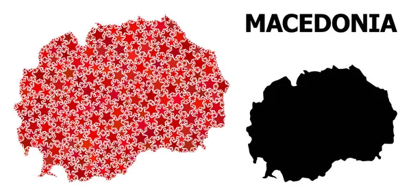 Roter Stern Mosaik Karte von Mazedonien — Stockvektor