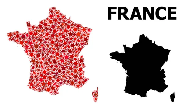 Red Starred Pattern Mappa di Francia — Vettoriale Stock