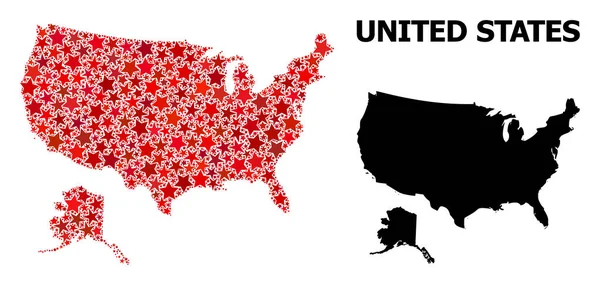 Mapa Mosaico Estrella Roja de Estados Unidos y Alaska — Vector de stock