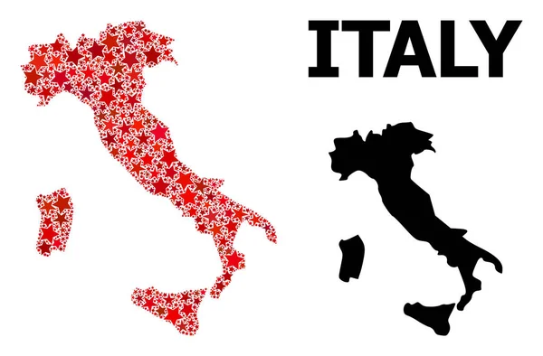 Mosaikkarte mit roten Sternen von Italien — Stockvektor
