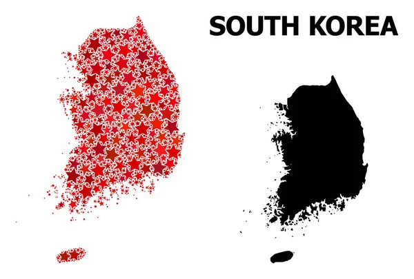 Red Starred Pattern Mapa da Coreia do Sul — Vetor de Stock