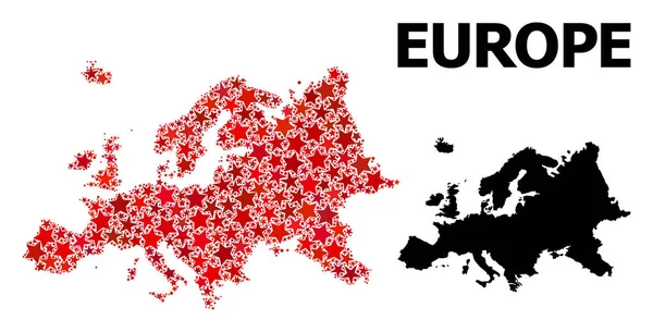 ヨーロッパの赤い星付きパターンマップ — ストックベクタ