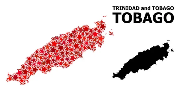 Mapa de la isla de Tobago con estrellas rojas — Vector de stock