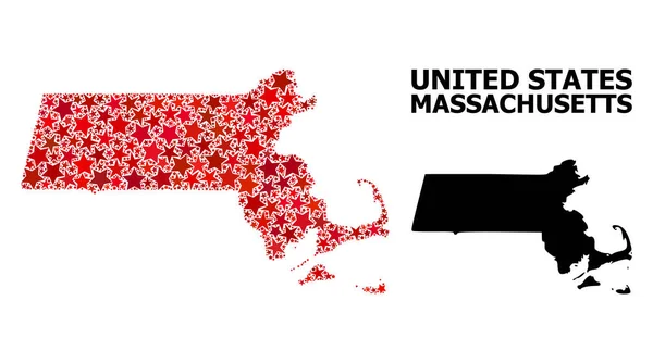 Mapa de Red Starred Pattern del estado de Massachusetts — Vector de stock