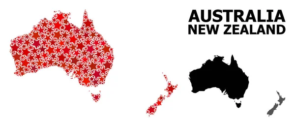 オーストラリアとニュージーランドの赤い星模様マップ — ストックベクタ