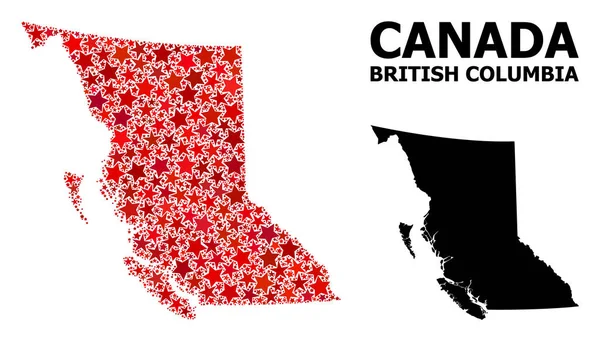 Vörös Csillagozott Pattern Térkép Brit Columbia tartomány — Stock Vector