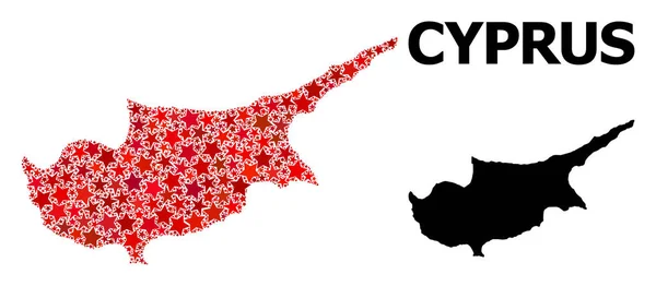 Mapa de Red Star Mosaic da Ilha de Chipre —  Vetores de Stock