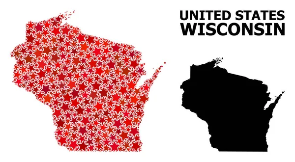 Red Starred Pattern Mappa di Wisconsin State — Vettoriale Stock