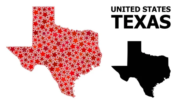 Karte des texanischen Bundesstaates mit roten Sternen — Stockvektor