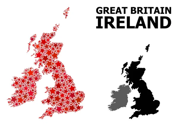 大不列颠和爱尔兰的红色星形马赛克地图 — 图库矢量图片