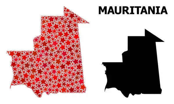 Mosaico Estrella Roja Mapa de Mauritania — Vector de stock