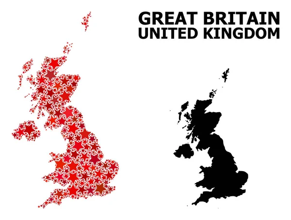 Červená hvězdě-mapa vzoru Spojeného království — Stockový vektor