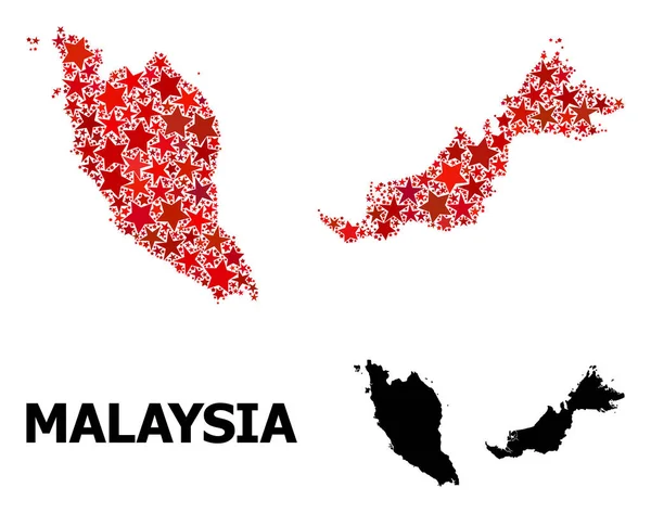 Karte von Malaysia mit rotem Sternenmuster — Stockvektor