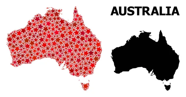 Karte von Australien mit rotem Sternenmuster — Stockvektor