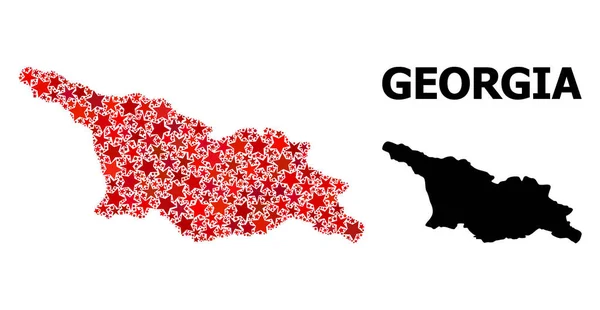 Red Star Mosaic Map of Georgia — Stock Vector