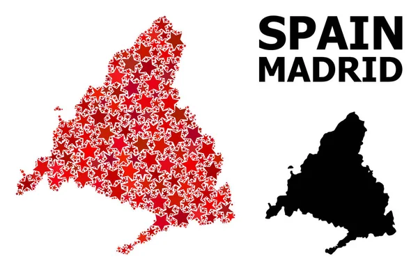 マドリード州の赤い星付きモザイク地図 — ストックベクタ