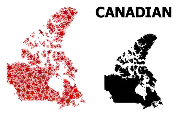 Red Starred Pattern Map of Canada — Stock Vector