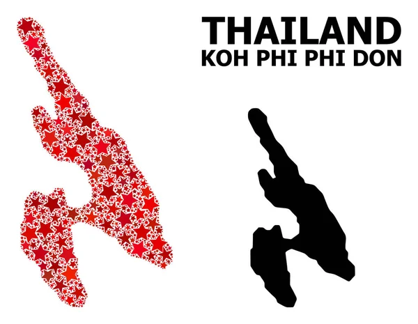 Czerwona gwiazdkami mozaika Mapa Koh Phi Don — Wektor stockowy