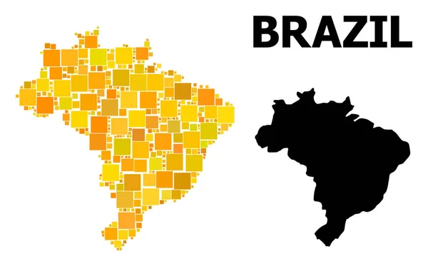 Gold Square Mosaic Map of Brazil — Stock Vector