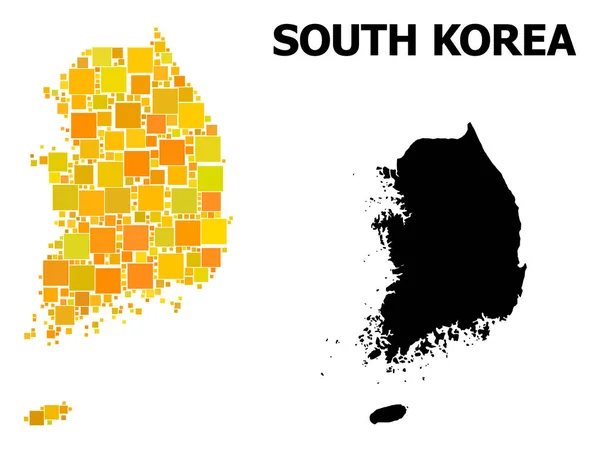 Zlatá čtvercová Mapa Jižní Koreje — Stockový vektor