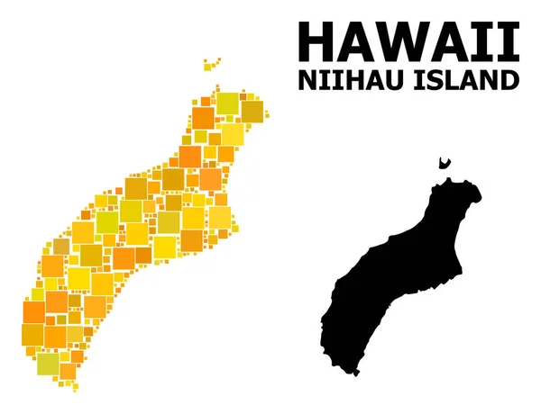 Mosaico cuadrado de oro Mapa de Niihau Island — Vector de stock