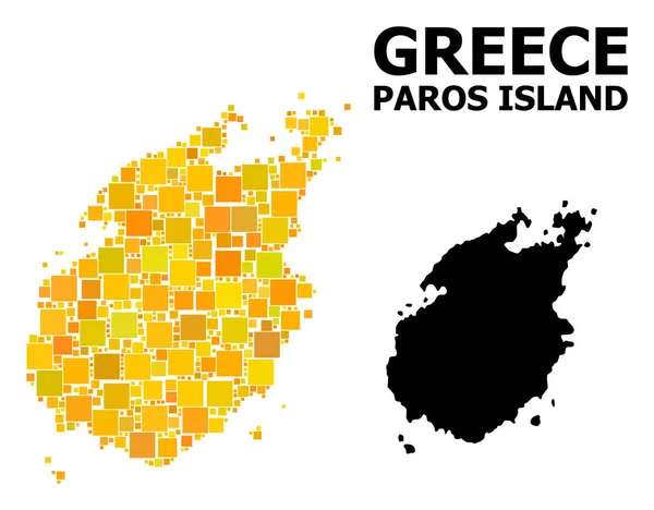 Mosaico cuadrado de oro Mapa de Paros Island — Vector de stock