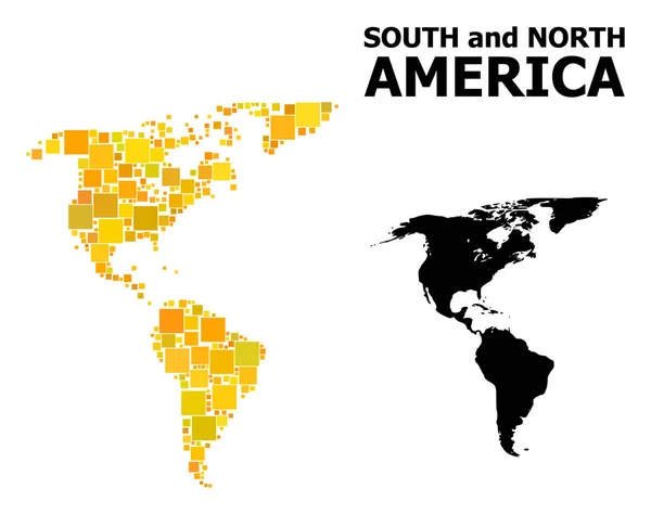 Złoty wzór kwadratowy Mapa Ameryki Południowej i Północnej — Wektor stockowy