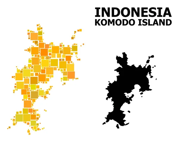 Peta Mosaik Gold Square Pulau Komodo - Stok Vektor
