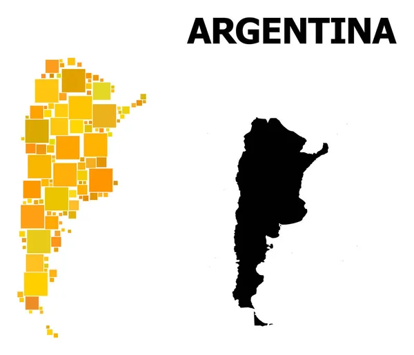 Mosaico cuadrado de oro Mapa de Argentina — Vector de stock